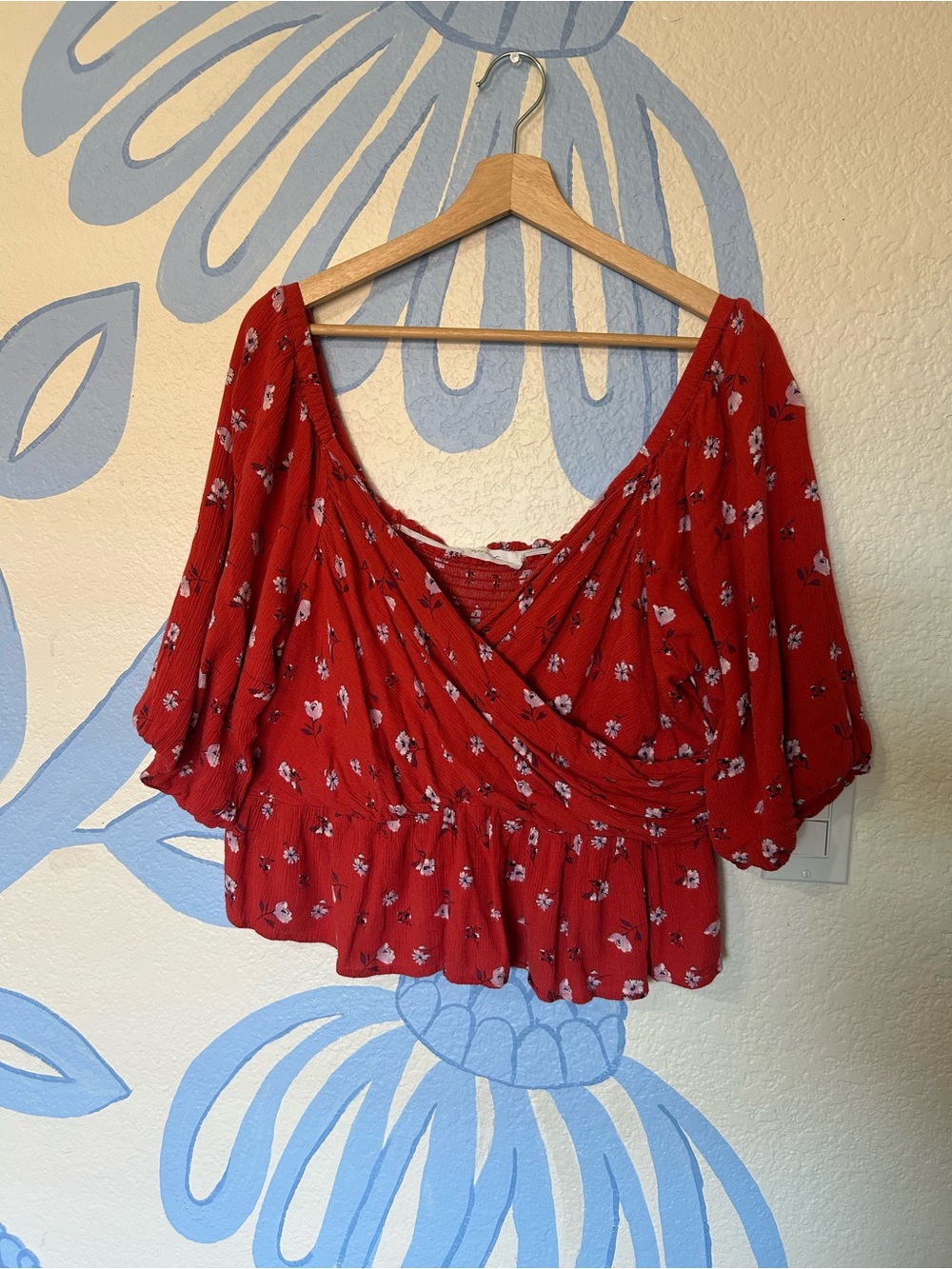 ✨ All In Favor Red Floral Wrap Front Peplum Top ✨